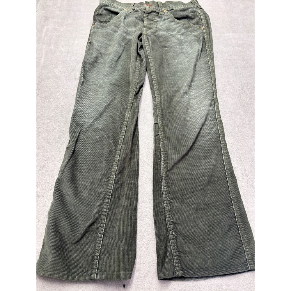True Religion Mens 31 Green Corduroy Wide Leg Faded Distressed Pants Low Rise